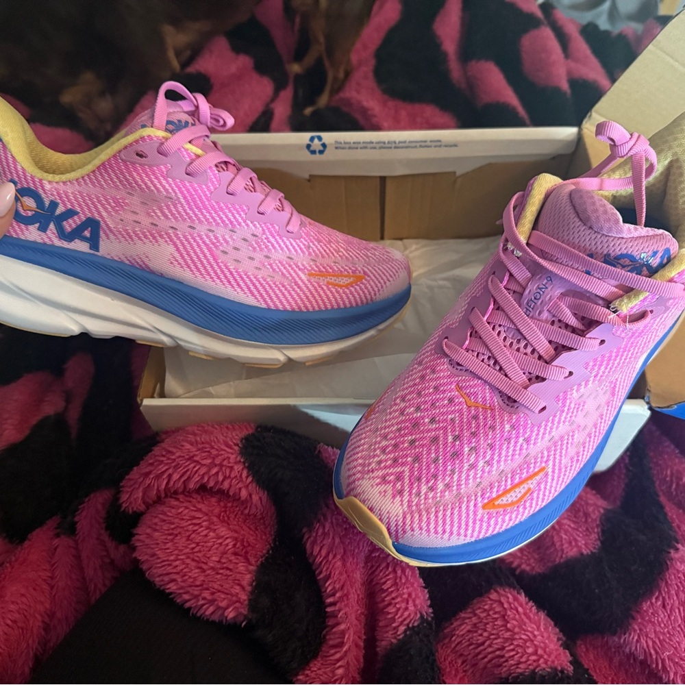 Hoka One One Pink and Yellow Sneakers